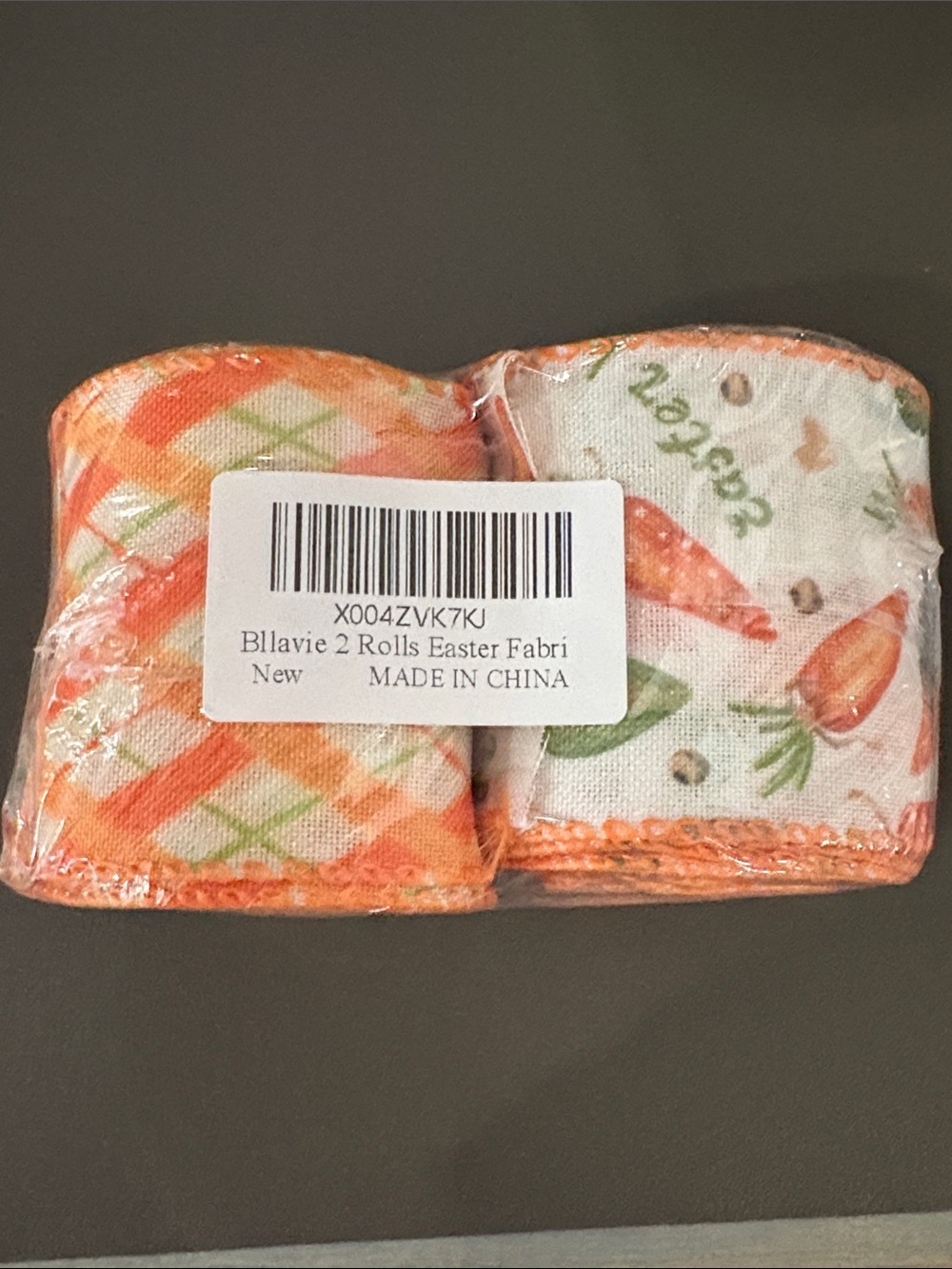 Easter Carrot & Plaid Decorative Wired Ribbon Set 2.5”x 5 yards each.